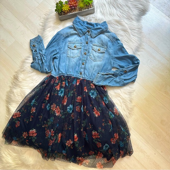 zunie denim tutu dress Zunie Big Girls 7-16 Denim/Tulle Tutu Dress, , Denim/Ivory16